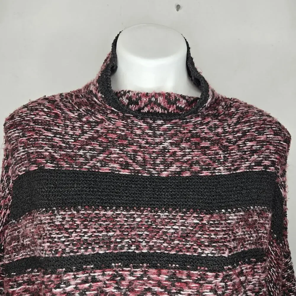 JOHN + JENN Chunky Knit Mock Neck Pullover Sweater Maroon & Black Size Small - Picture 4 of 14